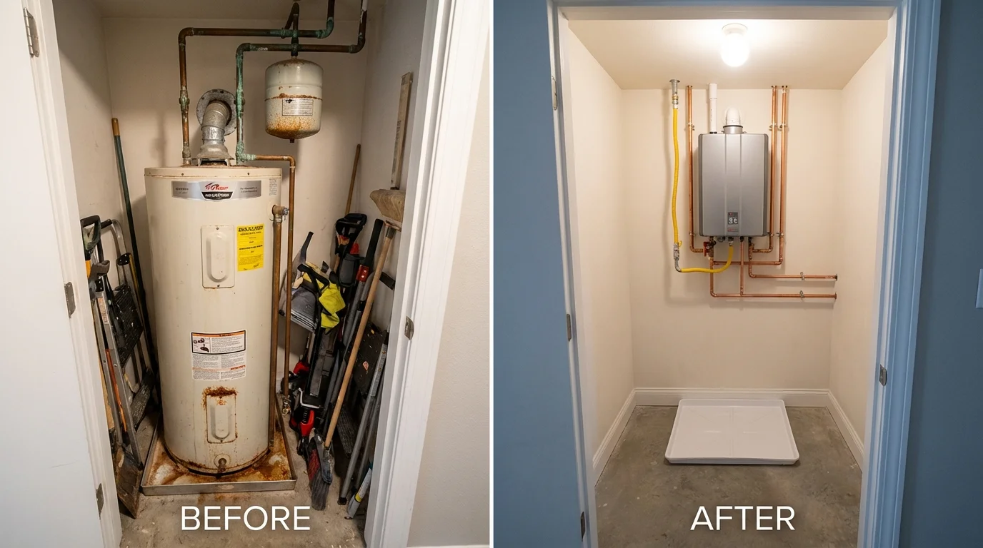 Tank water heater versus wall-mounted tankless unit comparison for Sand Lake, MI homeowners